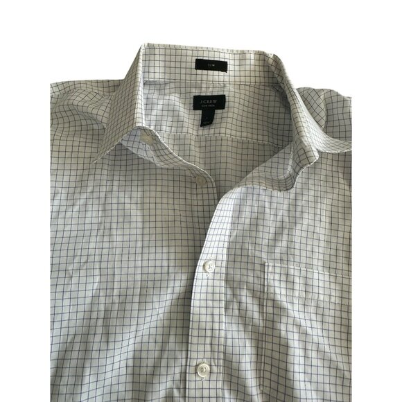 J CREW White Blue Slim Plaid Long Sleeve Button Down Shirt Size Large - Picture 4 of 5